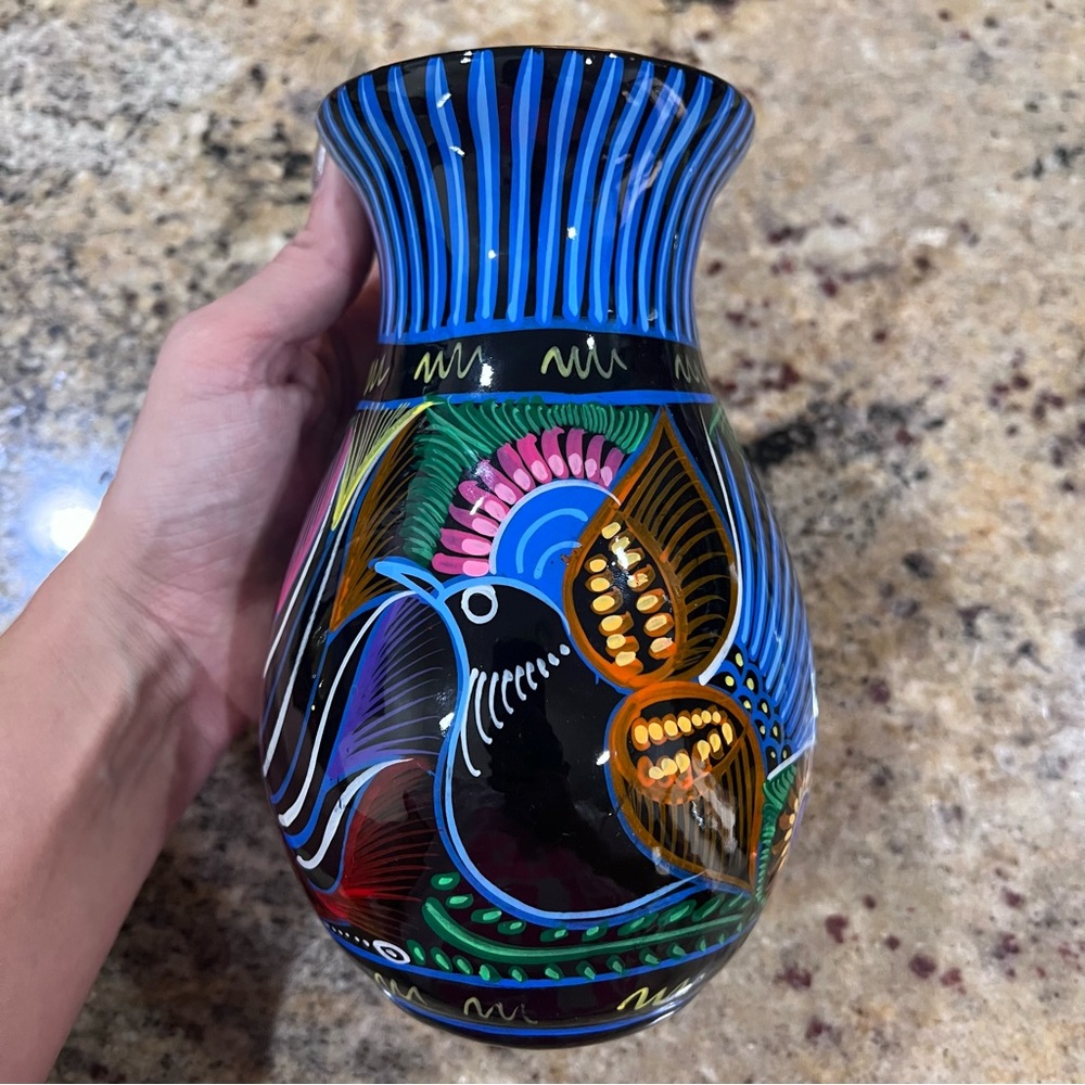 Hand Painted Talavera Clay Pottery Vase made in Mexico